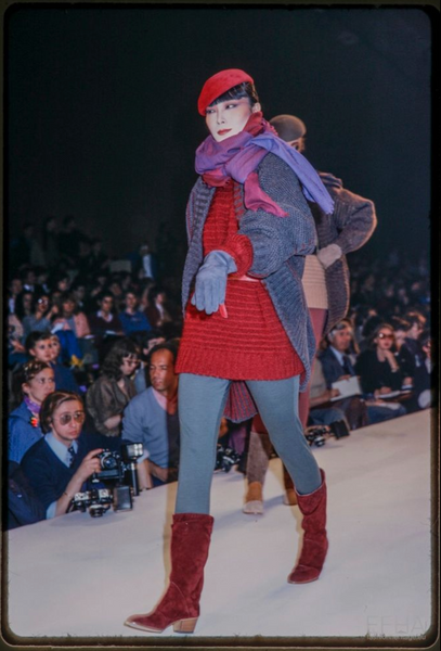 Issey Miyake Vintage AW 1979 Grey Burgundy and Red Knit Sweater Cocoon Coat