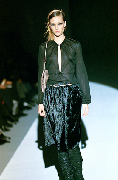Gucci Vintage AW 1999 by Tom Ford Crushed Velvet Leather Drawstring Skirt