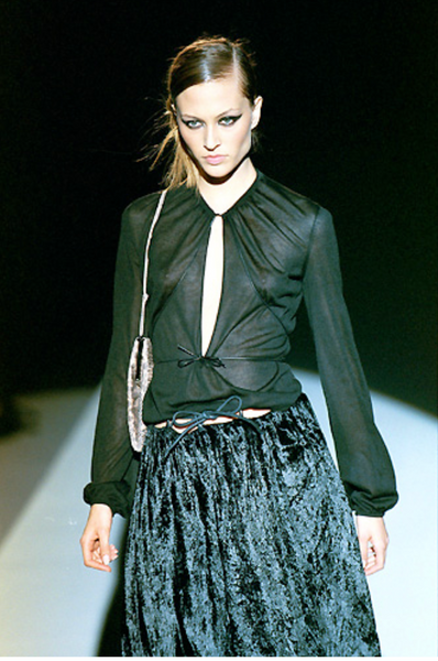 Gucci Vintage AW 1999 by Tom Ford Crushed Velvet Leather Drawstring Skirt