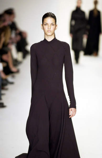 Calvin Klein Collection Vintage AW 2002 Black Diamond Panel Semi-Sheer Silk Gown