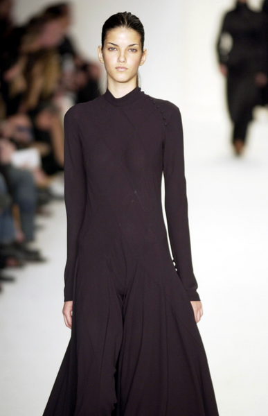 Calvin Klein Collection Vintage AW 2002 Black Diamond Panel Semi-Sheer Silk Gown