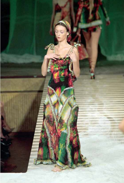 Jean Paul Gaultier Vintage SS 2000 Phenomenal 'Love Boat' Tahitian Tropical Print Mesh Gown