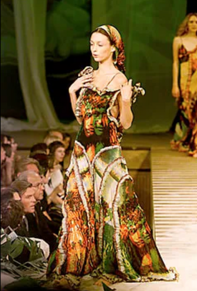 Jean Paul Gaultier Vintage SS 2000 Phenomenal 'Love Boat' Tahitian Tropical Print Mesh Gown