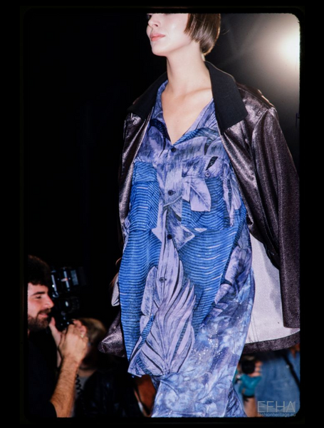 Yohji Yamamoto Vintage SS 1985 Brown Tropical Palm Print Rayon Draping Duster