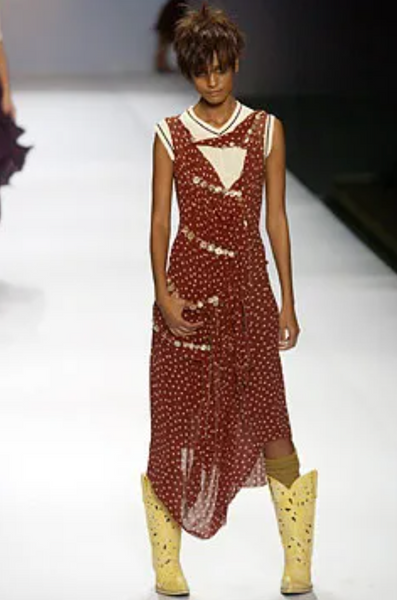 Jean Paul Gaultier Vintage SS 2004 Brown Polka Dot Chiffon Button Dress