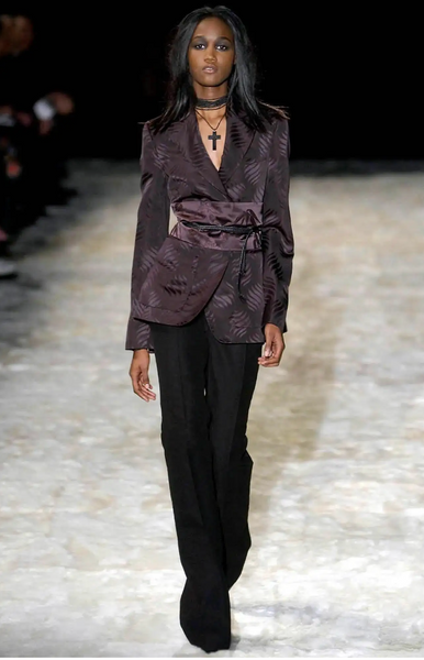 Gucci Vintage AW 2002 by Tom Ford Blackened Purple Leaf Silk Jacquard Blazer Jacket