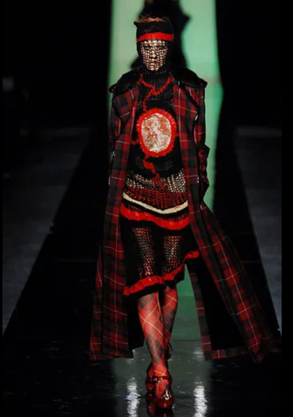 Jean Paul Gaultier Vintage AW 2007 Burgundy French Cherub Scenic Intarsia Knit & Sheer Mesh Skirt