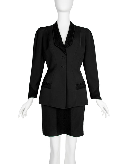 Thierry Mugler Vintage AW 1998 Knit Detailed Black Skirt Suit  Amarcord  Vintage Fashion