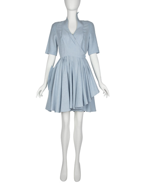 Thierry Mugler Vintage 1980s Light Blue Chambray Linen Fin Collar Mini –  Amarcord Vintage Fashion
