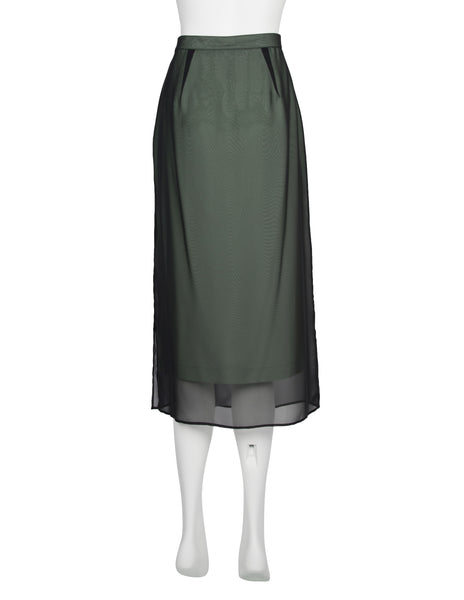 Thierry Mugler Vintage SS 1999 Green and Black Chiffon Tailored Skirt Suit