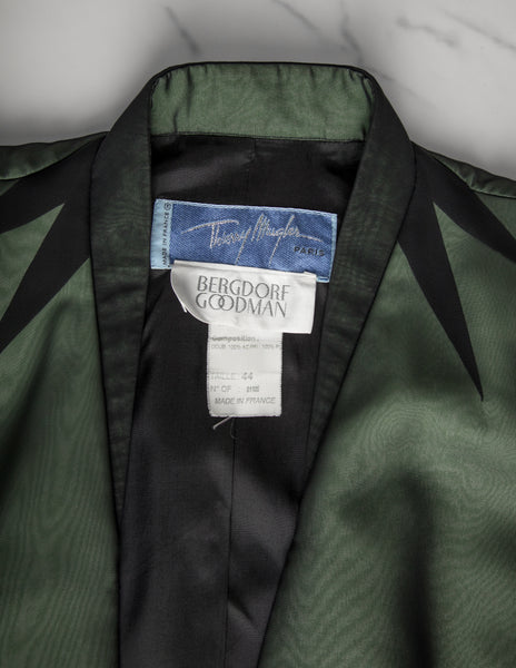 Thierry Mugler Vintage SS 1999 Green and Black Chiffon Tailored Skirt Suit