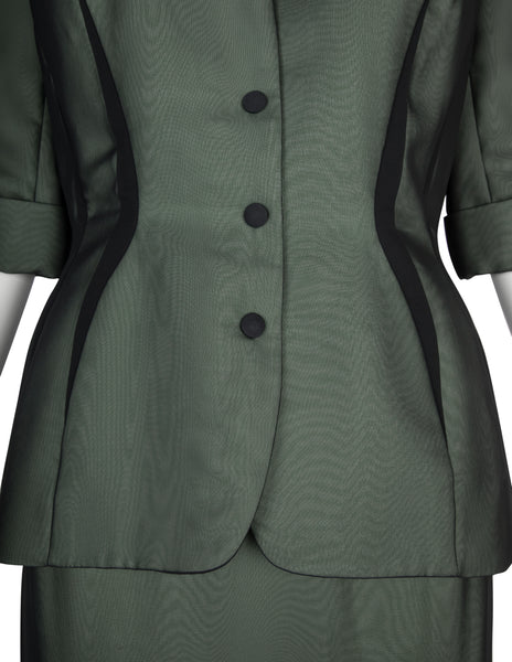 Thierry Mugler Vintage SS 1999 Green and Black Chiffon Tailored Skirt Suit