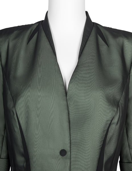 Thierry Mugler Vintage SS 1999 Green and Black Chiffon Tailored Skirt Suit