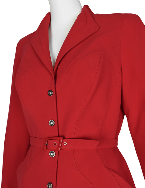 Thierry Mugler Vintage Red Wool Gabardine Jacket Skirt Two Piece Suit