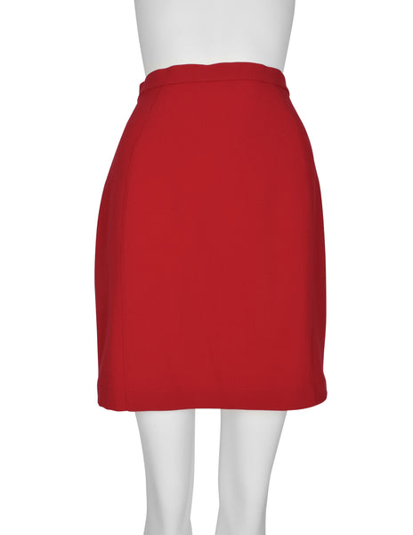 Thierry Mugler Vintage Red Wool Gabardine Jacket Skirt Two Piece Suit
