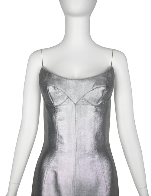 Thierry Mugler Couture Vintage Metallic Silver Pointed Bust Mini Dress –  Amarcord Vintage Fashion