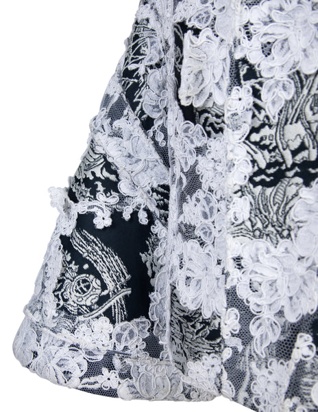 Thom Browne Rare SS 2014 Deepest Blue Ship Damask and White Lace Structured Skirt