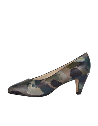 Tokio Kumagai Vintage Rare 1980s Green Painted Camouflage Print Leather Pumps