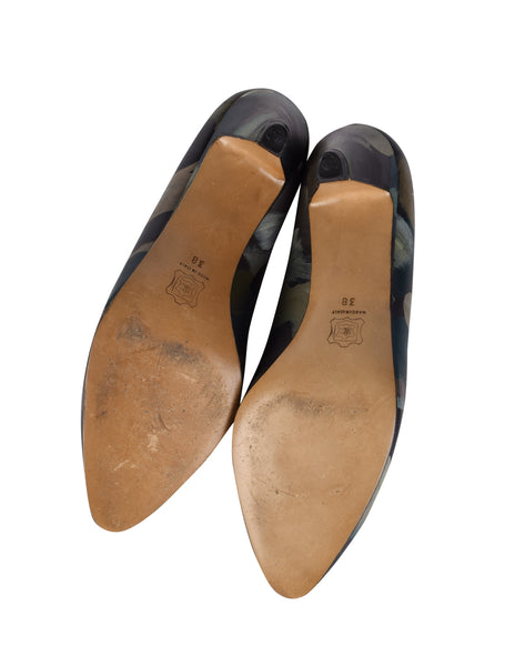 Tokio Kumagai Vintage Rare 1980s Green Painted Camouflage Print Leather Pumps