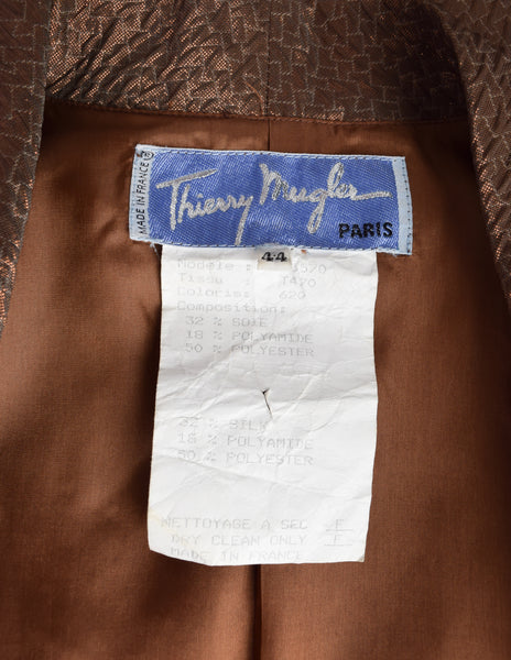 Thierry Mugler Vintage Chocolate Brown Metallic Shimmer Silk Jacket