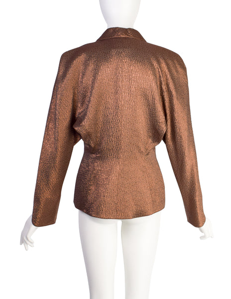 Thierry Mugler Vintage Chocolate Brown Metallic Shimmer Silk Jacket