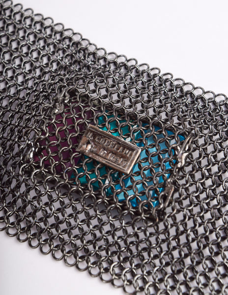 Ugo Correani Vintage Gunmetal Mesh Glass Jewel Bracelet