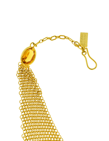 Ugo Correani Vintage 1980s Golden Mesh Bib Necklace with Blue and Yellow Crystals