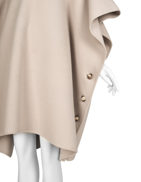 Valentino Vintage 1970s Oatmeal Wool Hooded Cape
