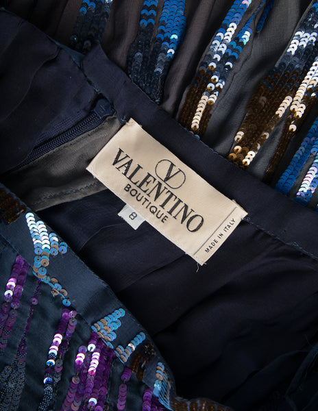 Valentino Vintage SS 1997 Multicolor Sequin Embellished Blue Silk Chiffon Skirt