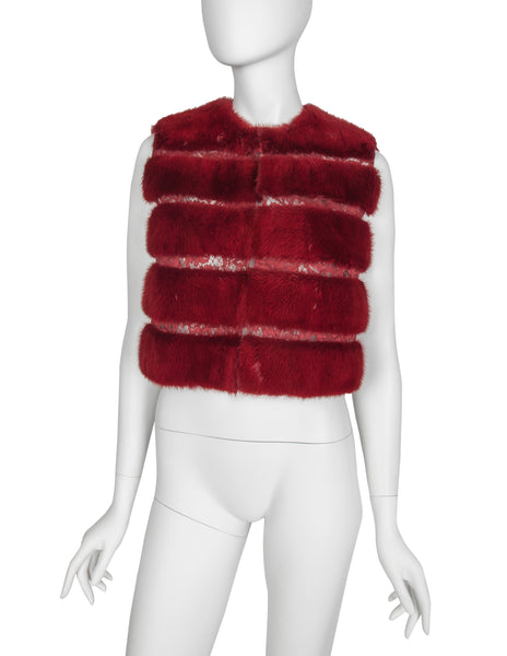 Valentino c.2015-2016 Burgundy Mink and Lace Cropped Vest
