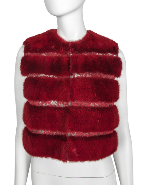 Valentino c.2015-2016 Burgundy Mink and Lace Cropped Vest