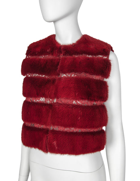Valentino c.2015-2016 Burgundy Mink and Lace Cropped Vest