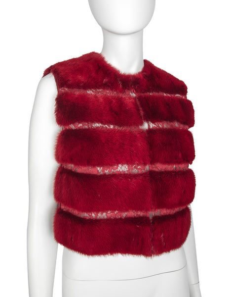 Valentino c.2015-2016 Burgundy Mink and Lace Cropped Vest