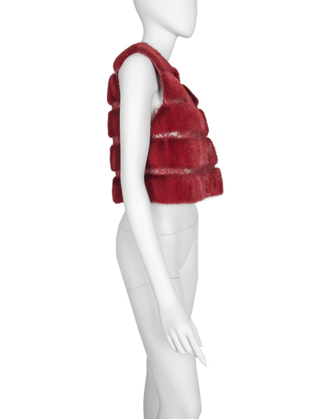 Valentino c.2015-2016 Burgundy Mink and Lace Cropped Vest