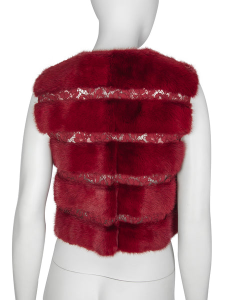 Valentino c.2015-2016 Burgundy Mink and Lace Cropped Vest