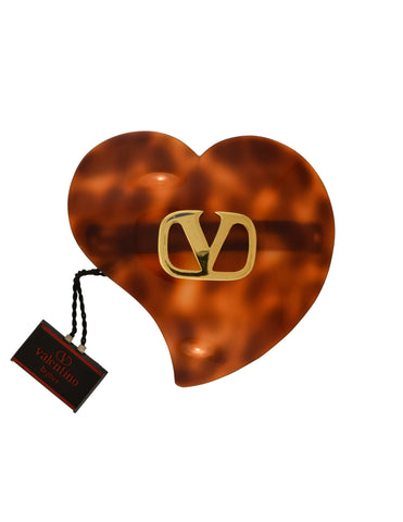 Valentino Vintage Large V Logo Tortoise Curved Heart Hair Clip Barrette