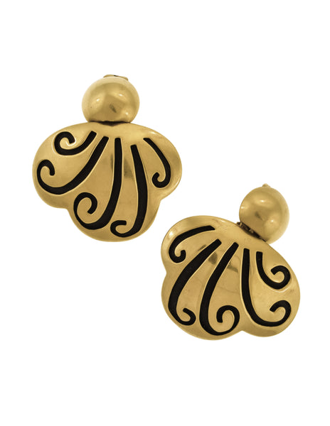 Steven Vaubel Vintage Satin Gold Plated Swirl Statement Earrings