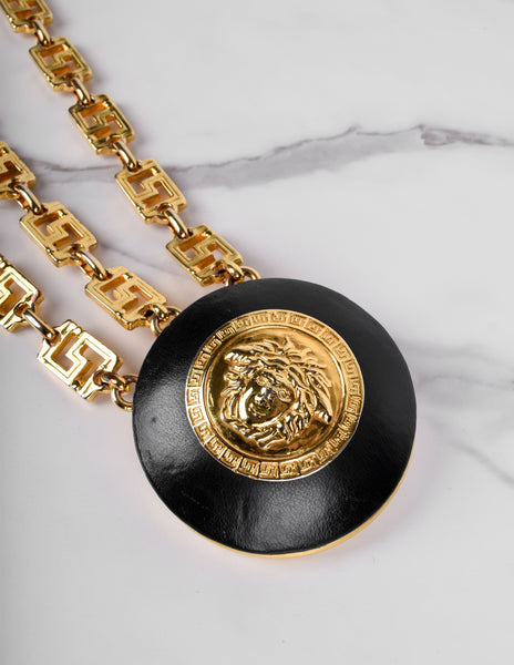 Gianni Versace Vintage AW 1992 Miss S&M Black Leather and Golden Triple Chain Medusa Belt