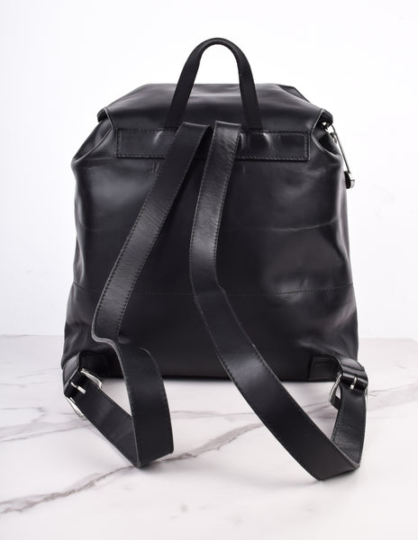 Gianni Versace Vintage SS 1994 Silver Safety Pin Embellished Black Leather Backpack