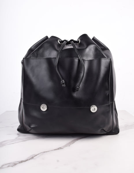 Gianni Versace Vintage SS 1994 Silver Safety Pin Embellished Black Leather Backpack