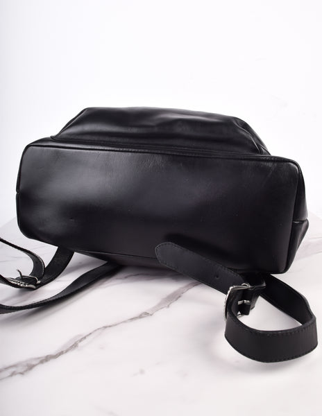 Gianni Versace Vintage SS 1994 Silver Safety Pin Embellished Black Leather Backpack