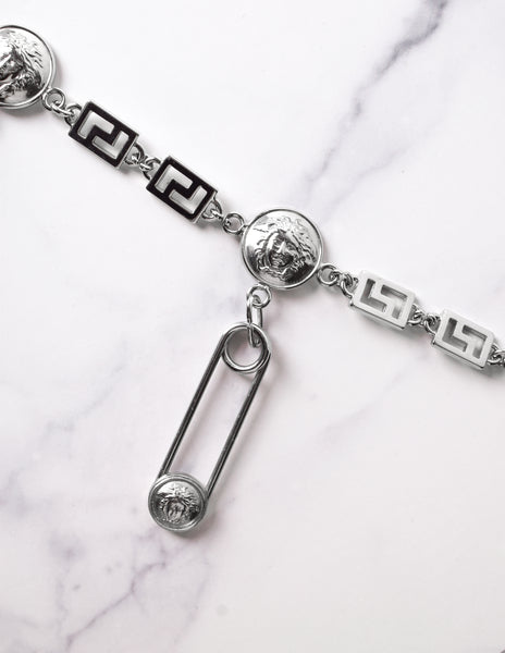 Versace Vintage 1990s Iconic Silver Medusa Safety Pin Chain Belt