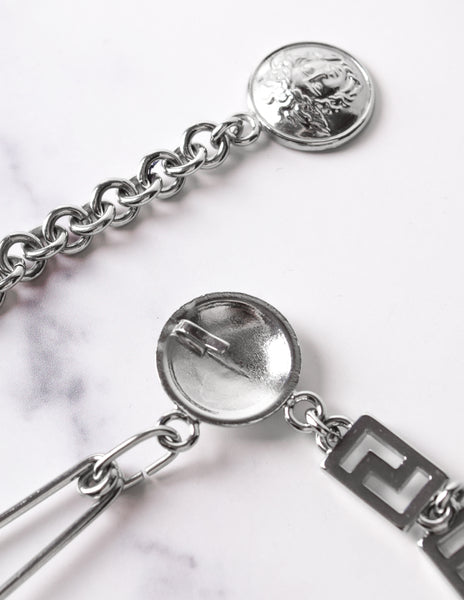 Versace Vintage 1990s Iconic Silver Medusa Safety Pin Chain Belt