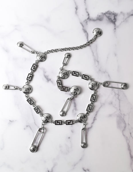 Versace Vintage 1990s Iconic Silver Medusa Safety Pin Chain Belt
