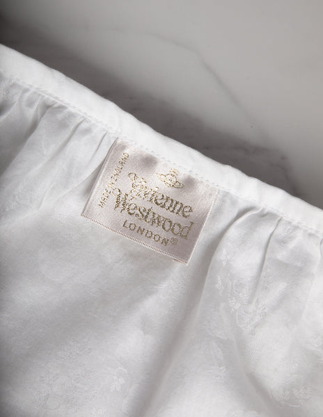 Vivienne Westwood Vintage SS 1999 White Floral Jacquard Puffy Mutton Sleeve Cropped Wrap Top