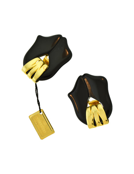 Valentino Vintage 1980s Gold and Black Tulip Earrings