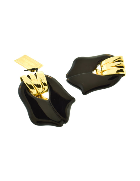 Valentino Vintage 1980s Gold and Black Tulip Earrings