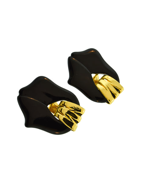 Valentino Vintage 1980s Gold and Black Tulip Earrings