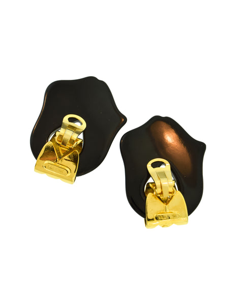 Valentino Vintage 1980s Gold and Black Tulip Earrings