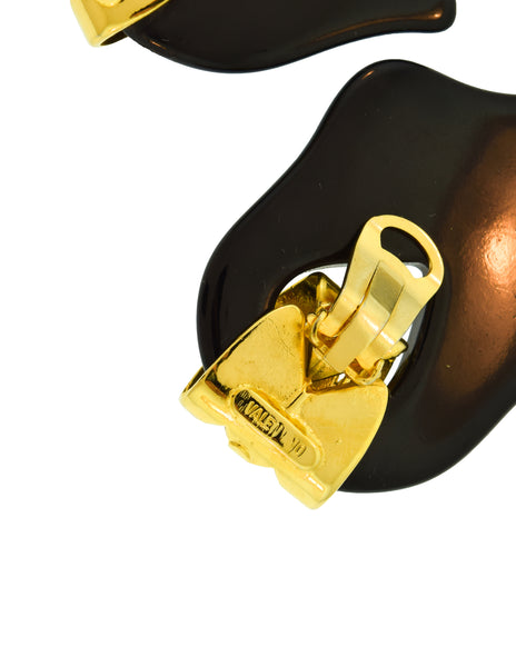 Valentino Vintage 1980s Gold and Black Tulip Earrings